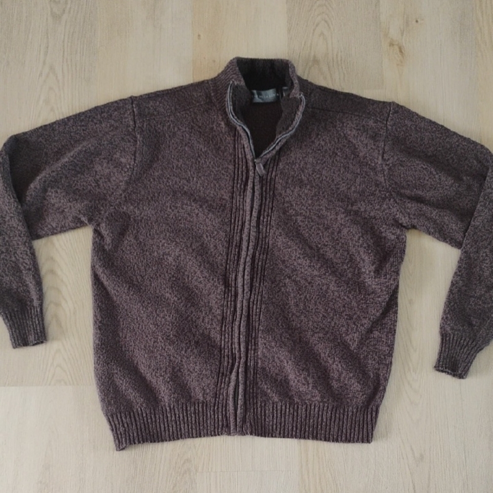 Oscar de la Renta Men's Brown Full-Zip Textured Sweater